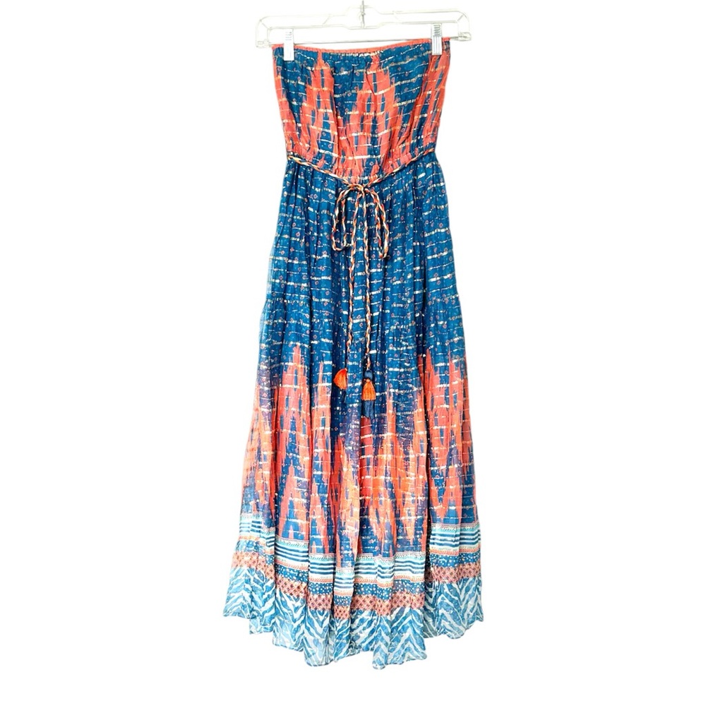Anthopologie Verb Pallavi Singhee Nora Strapless Dress in Blue Motif  Size 00P